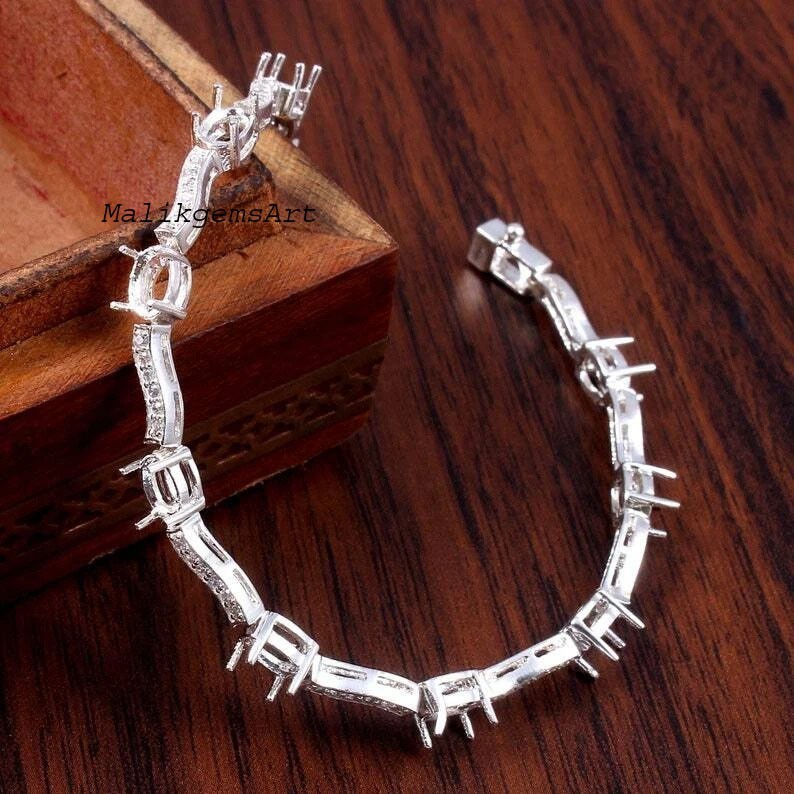 Semi Mount Bracelet 925 Sterling Silver 6X4 MM Oval & CZ Blank Stone Bracelet #2
