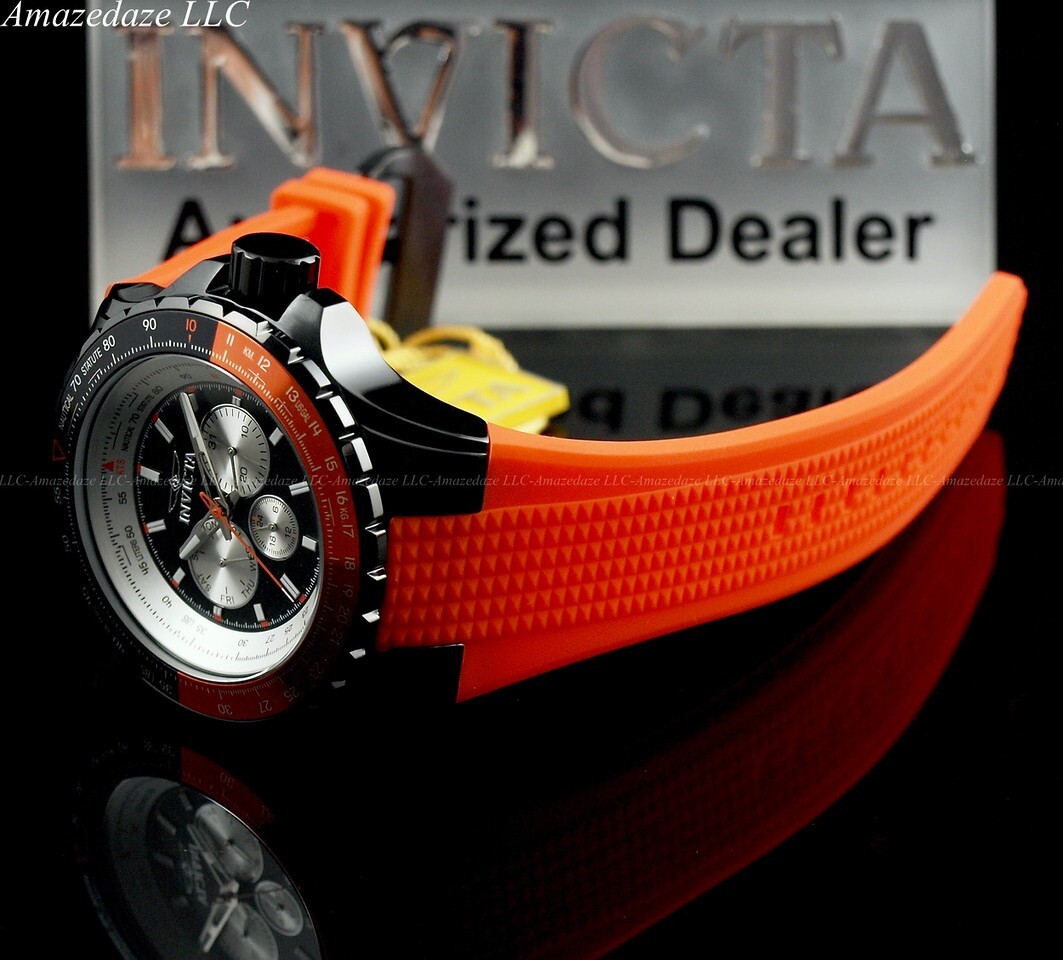 NEW Invicta Men’s 50mm Aviator Stainless Steel Tachymeter BLACK DIAL Watch !!