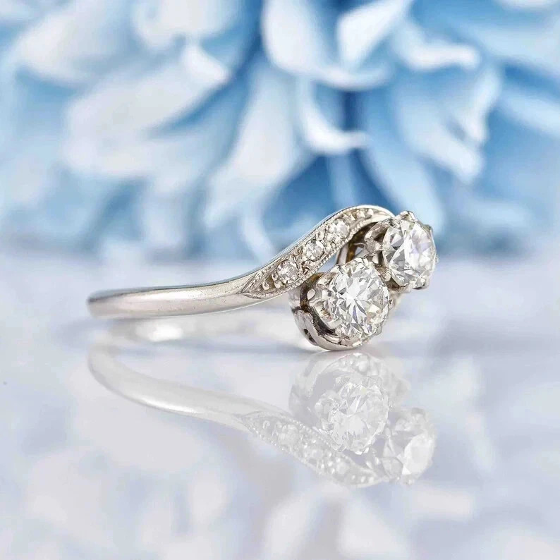 2Ct Round Cut Lab Created Diamond Wedding Toi Et Moi Ring 14K White Gold Plated