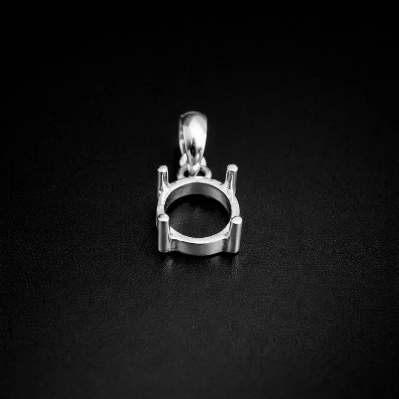 925 Sterling Silver 10x12mm Oval Prong Pendant Setting Handmade DIY Jewelry