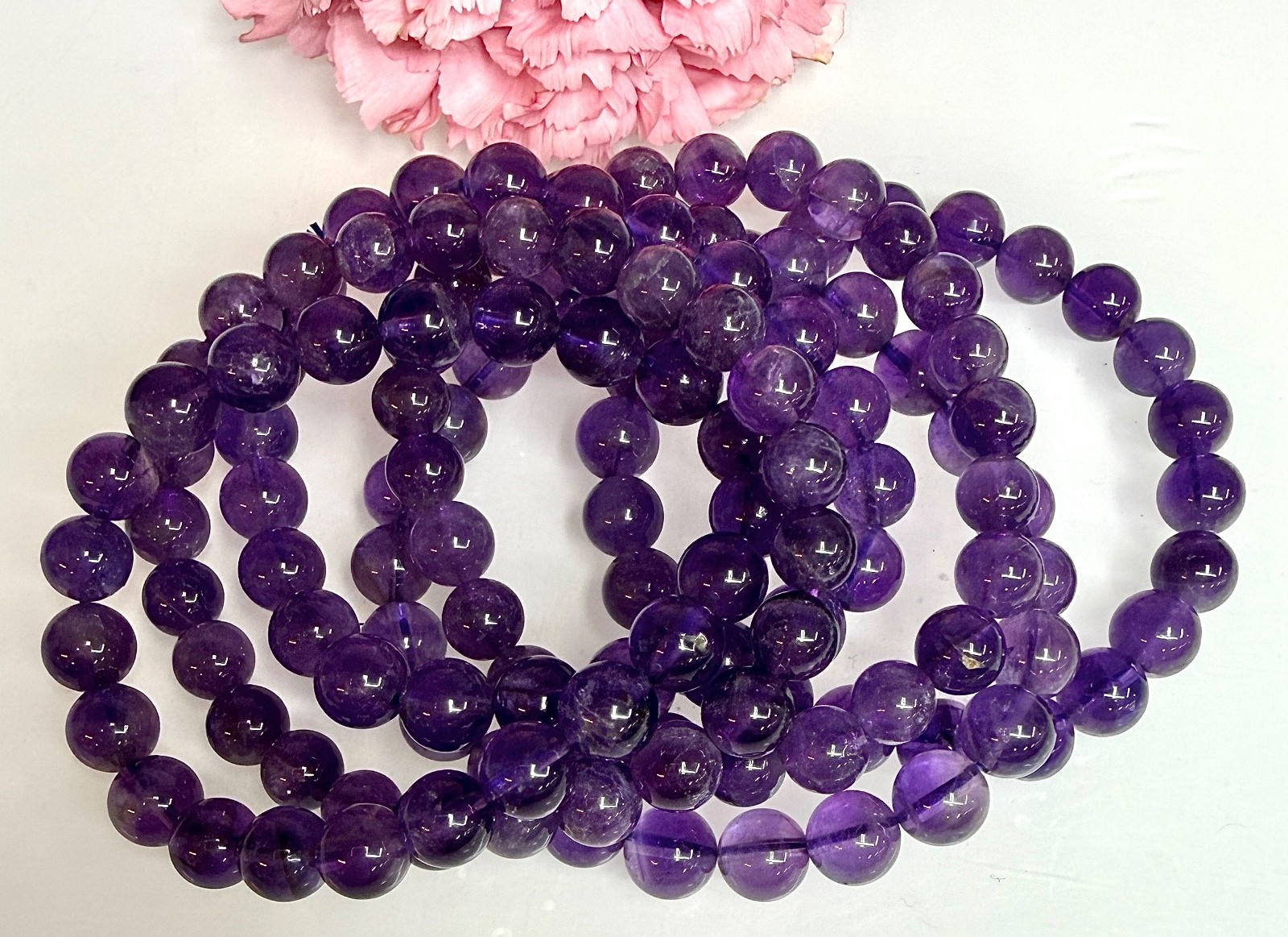 Wholesale Lot 6 Pcs Natural Amethyst 8mm 7.5” Crystal Stretch Bracelet
