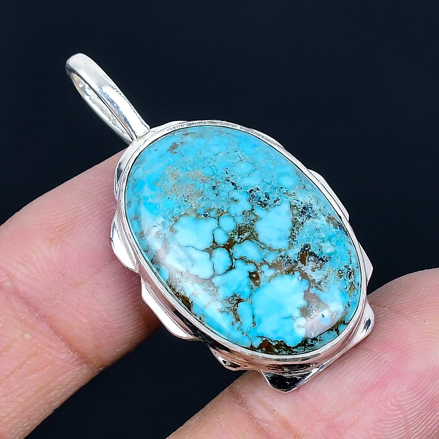 Tibetan Turquoise Handmade 925 Sterling Silver Jewelry Pendant 1.70″ u208