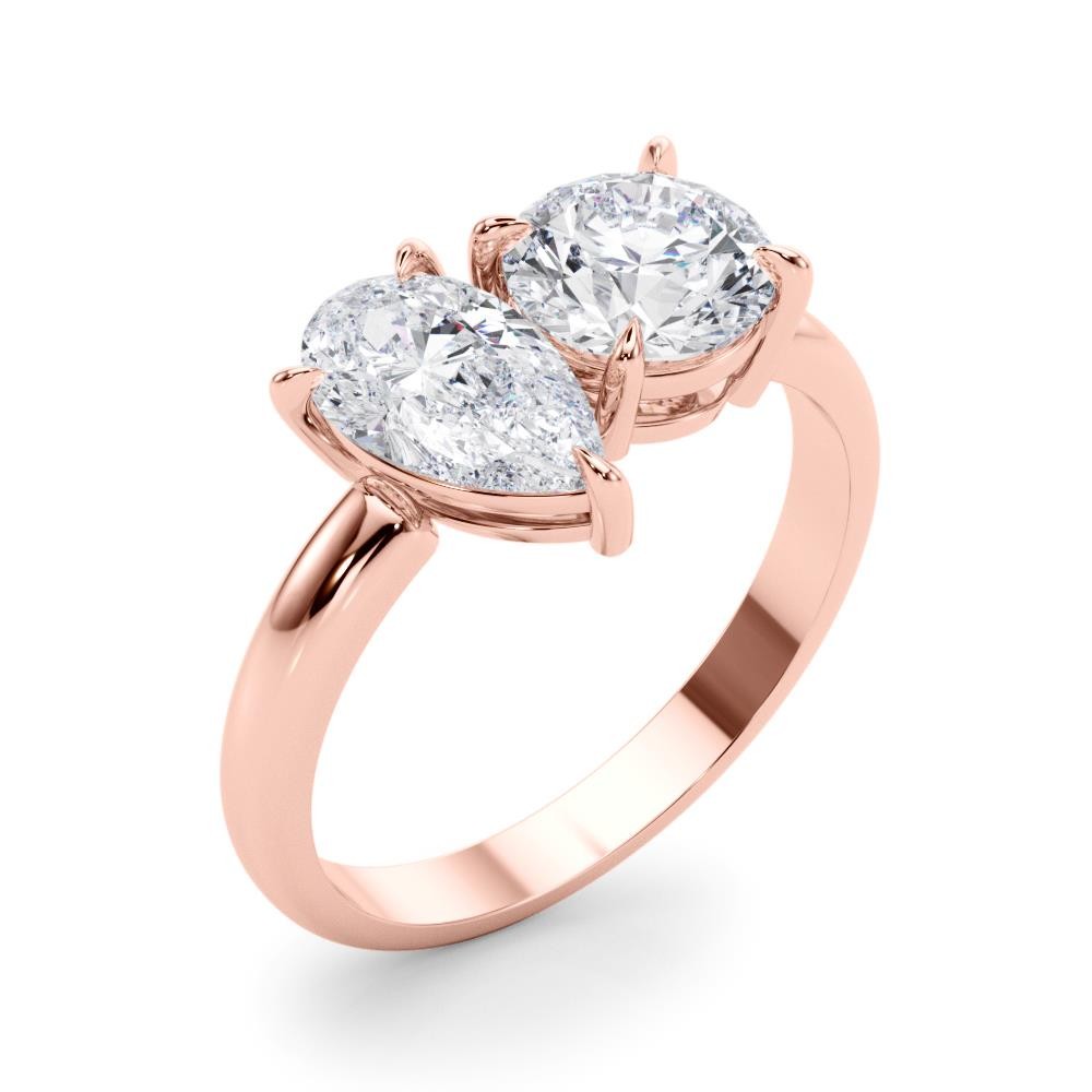 Forever Us 2 Stone Solitaire Ring VS F 2.00Ct Pear Round Lab Grown Diamond Gold