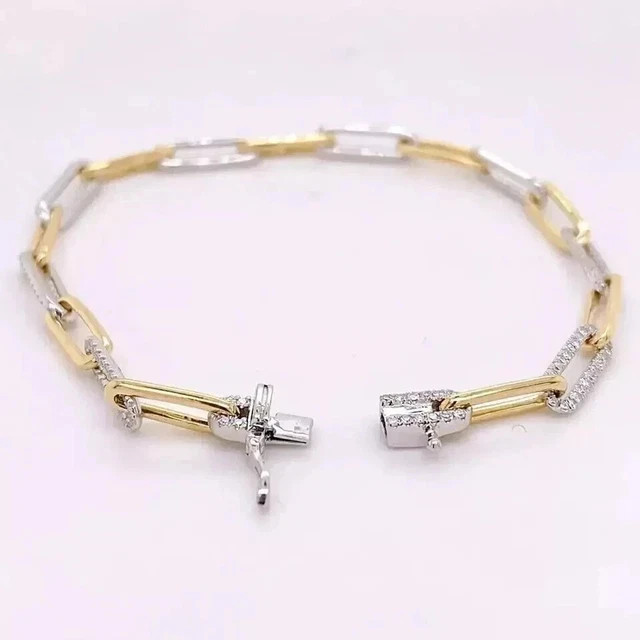 Paper Clip Bracelet In 14K Yellow Gold Plated 2 Ct Round Cut Lab Created Diamond