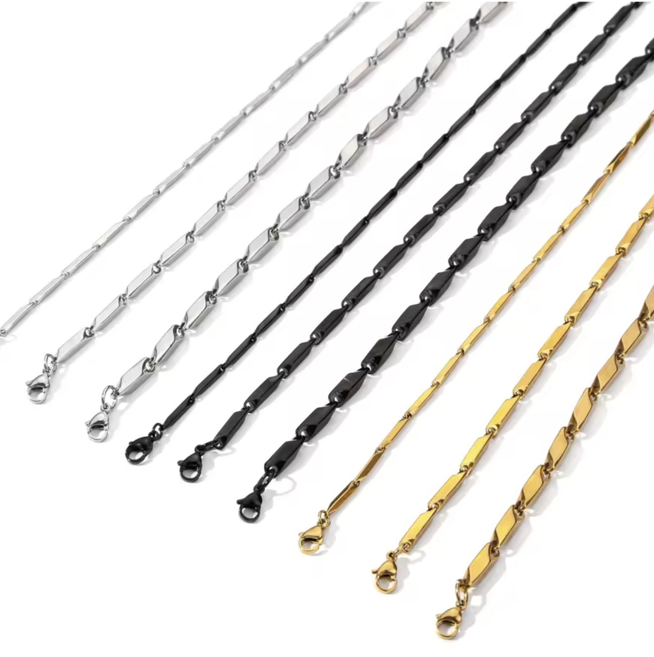 Black Stainless Steel 50 cm (19.7 in) 2 mm Rhombus/Bamboo Chain
