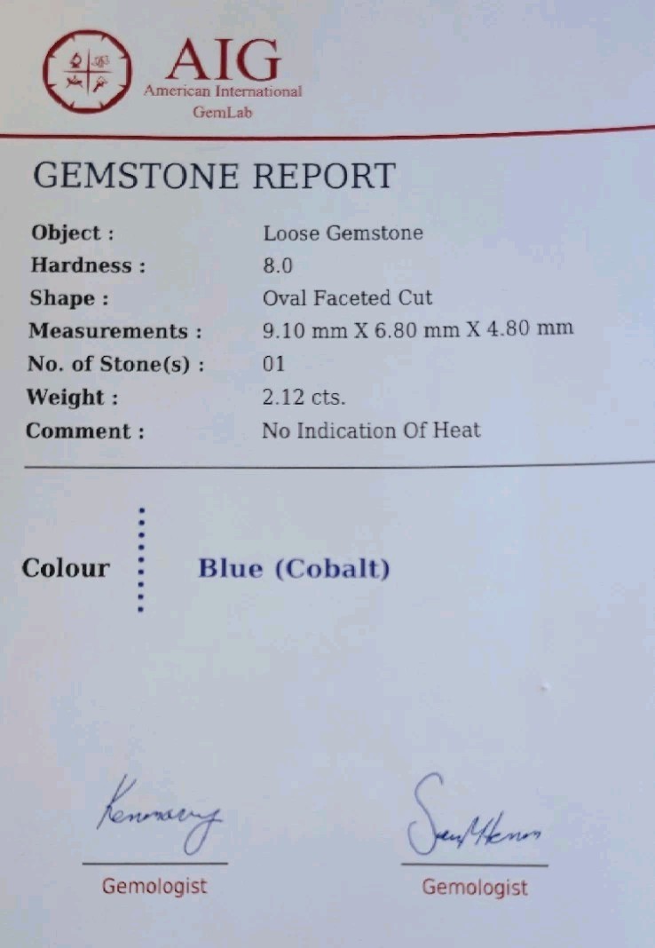 Cobalt Blue Spinel Certified Unheated 2.12 Carat Oval Cut Tanzania Very Rare ✨️