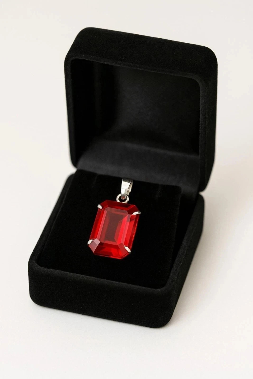 Natural Red Ruby Emerald Cut 925 Solid Silver Pendant Loose Gemstone 26.75 Ct