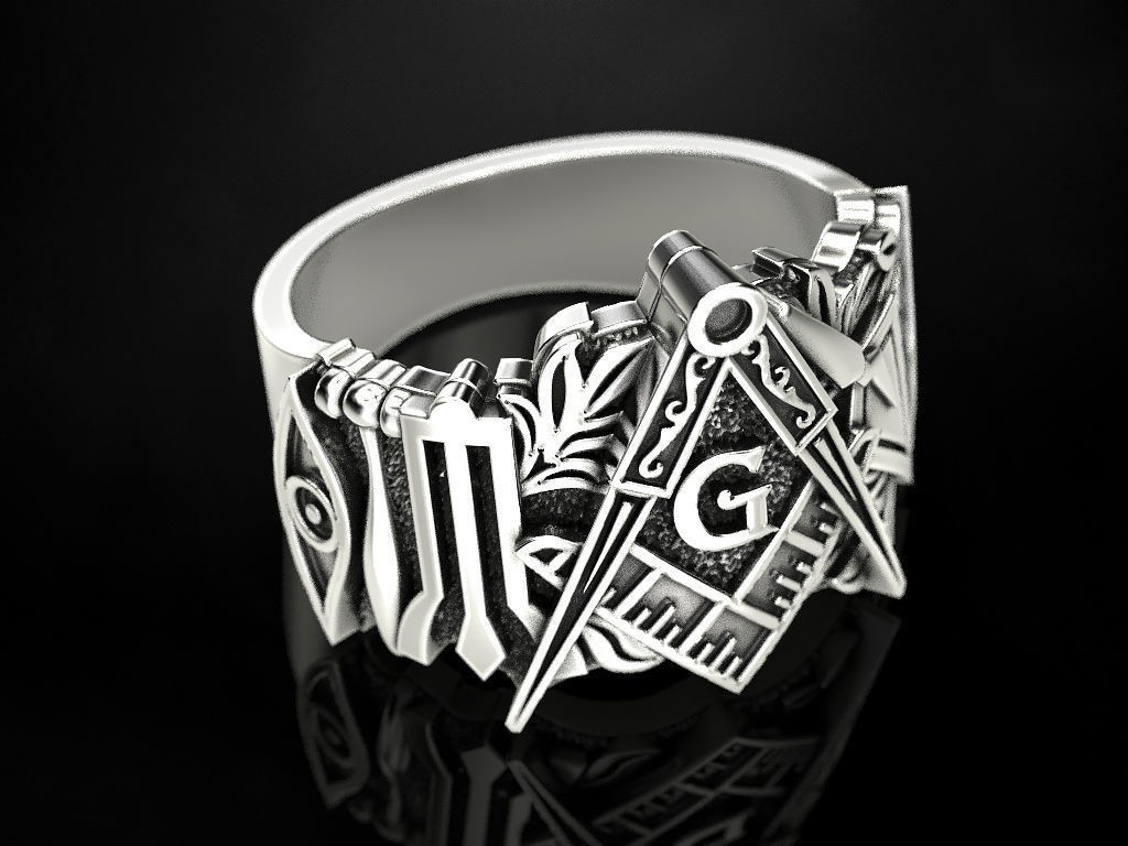 Oxidized Men’s Freemason Square & Compass 925 Sterling Silver Statement Rings