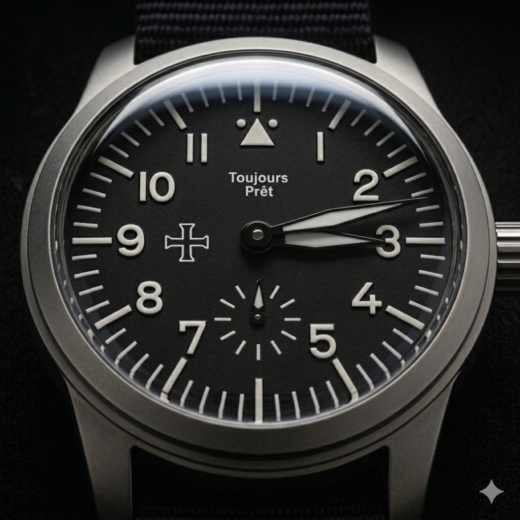 Toujours Pret Mechanical military flieger watch Blasted stainless steel 39mm