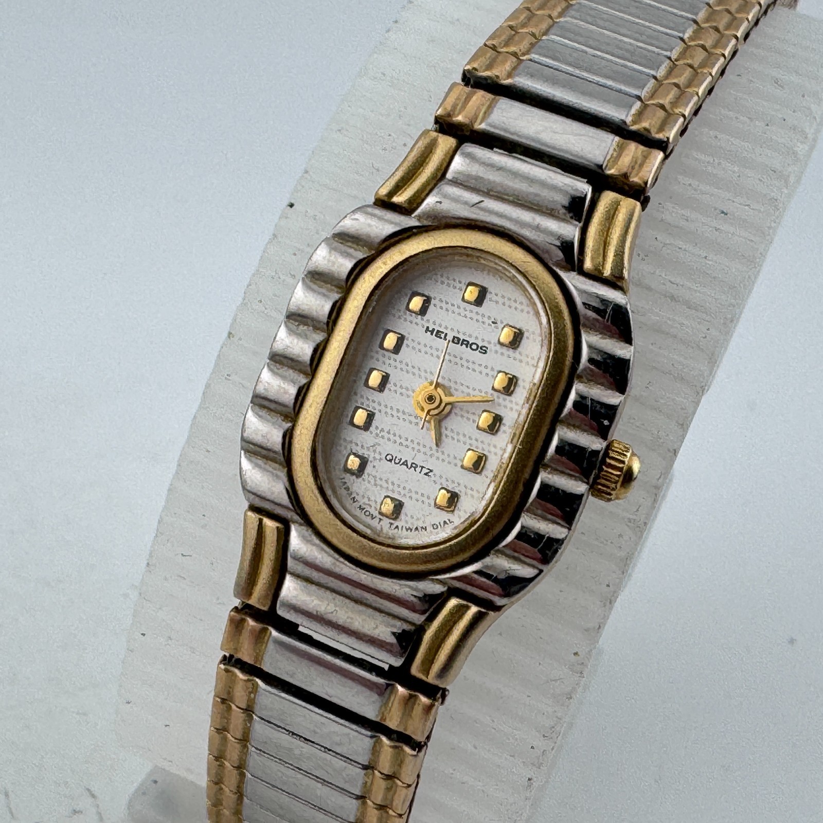 VTG Helbros Analog Quartz Watch Women Dual Tone Stretch Band ~For Parts Repair