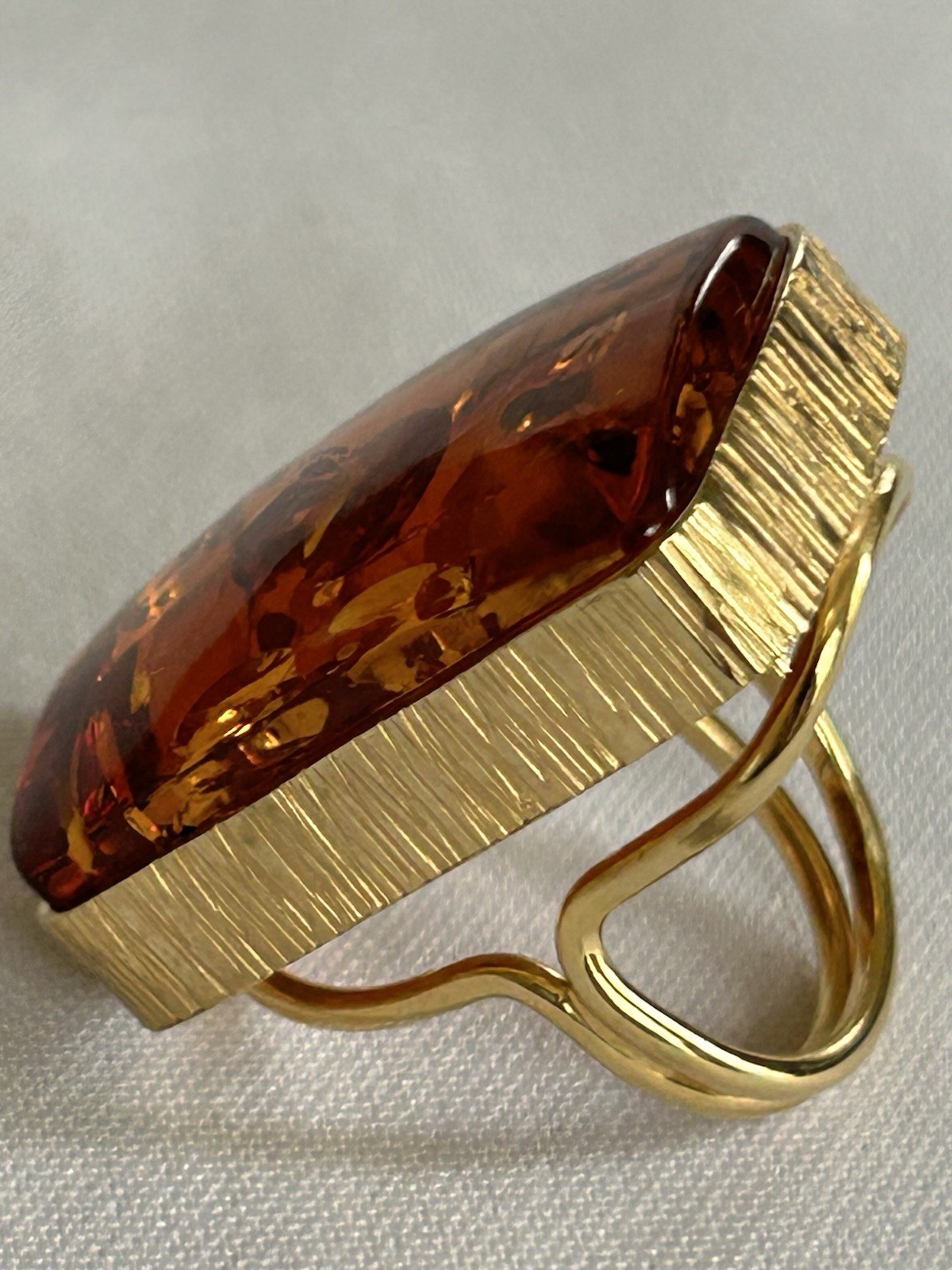 Baltic Amber 925 Sterling Silver Gold Plated Rectangular Adjustable Ring Sz 7-9