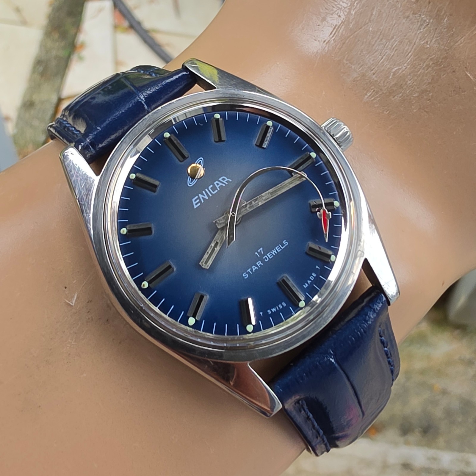 Vintage ENICAR men’s manual wind watch Rocket second hand swiss 1970s