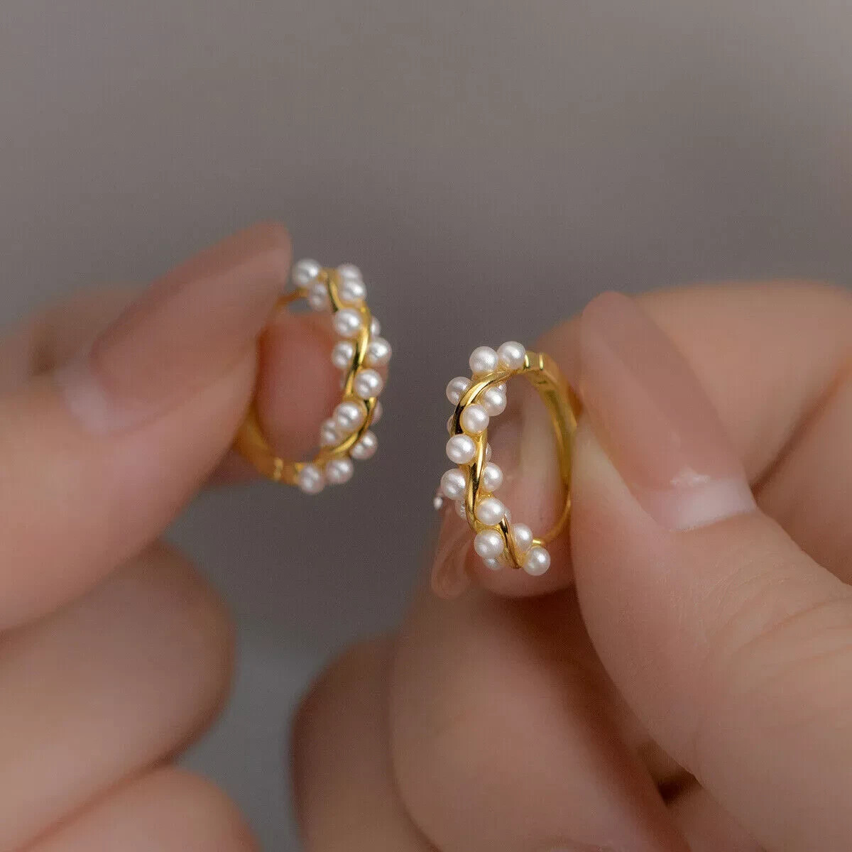 Women Girl 18K Gold Plated Twisted Pearl Huggie Hoop Earrings 16mm Gift A9