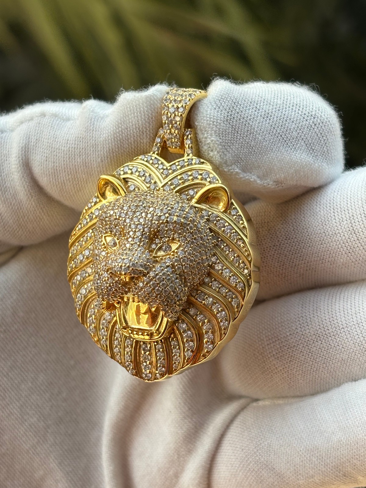 3Ct Round Lab Created Diamond Lion Face Necklace Pendant 14K Yellow Gold Plated