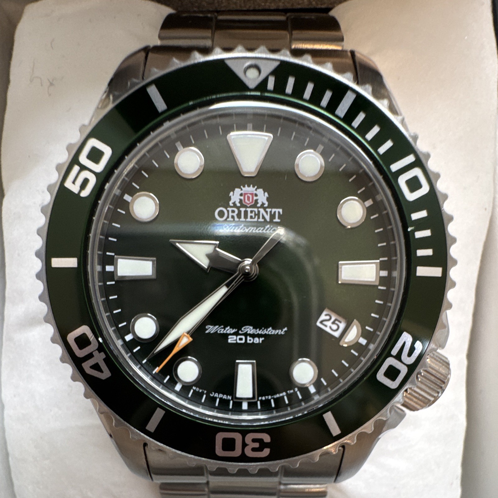 Orient Triton Automatic Diver Watch Green Dial 200m Sapphire Stainless Steel