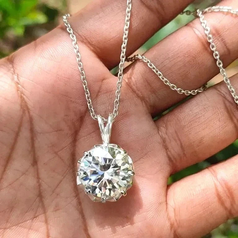 Rare 10.00 Ct Certified White Diamond Solitaire Pendant 925 Silver Great Luster