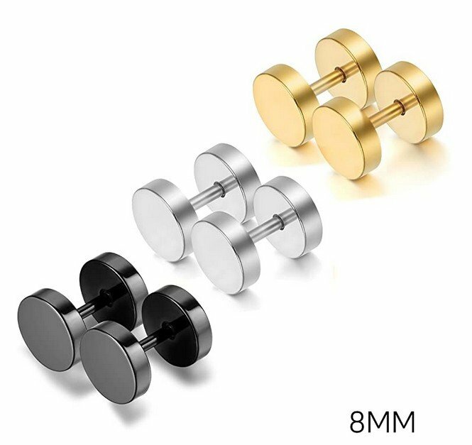 3Pairs Stainless Steel Barbell Dumbbell Screw Earring Studs for Men Women 3-14MM