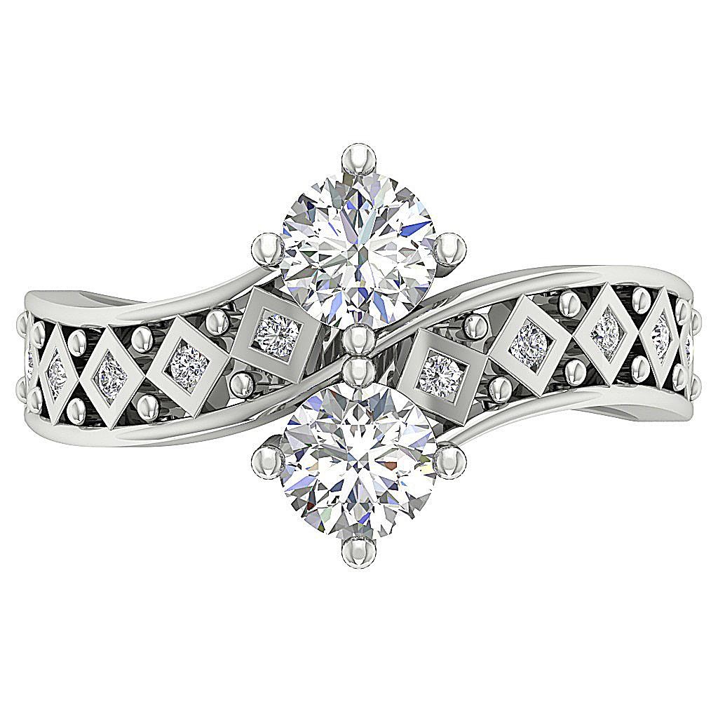 Forever Us Two Stone Lab Grown Diamond Solitaire Ring VS F 1.15Ct 14K Solid Gold