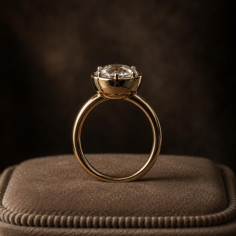 IGI 5.0Ct Oval-Cut E/VS1 Lab Grown Diamond Bezel Engagement Ring 14K Yellow Gold