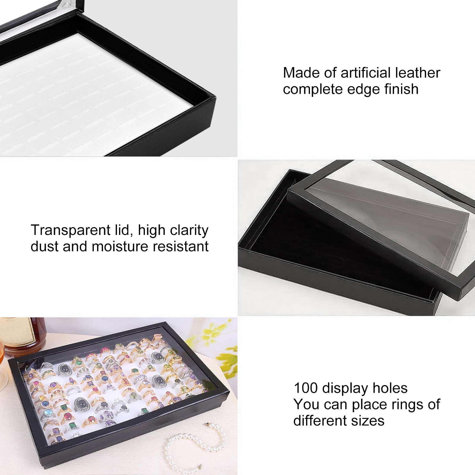 100 Slots Jewelry Rings Display Organizer Tray Holder Earrings Storage Box Case