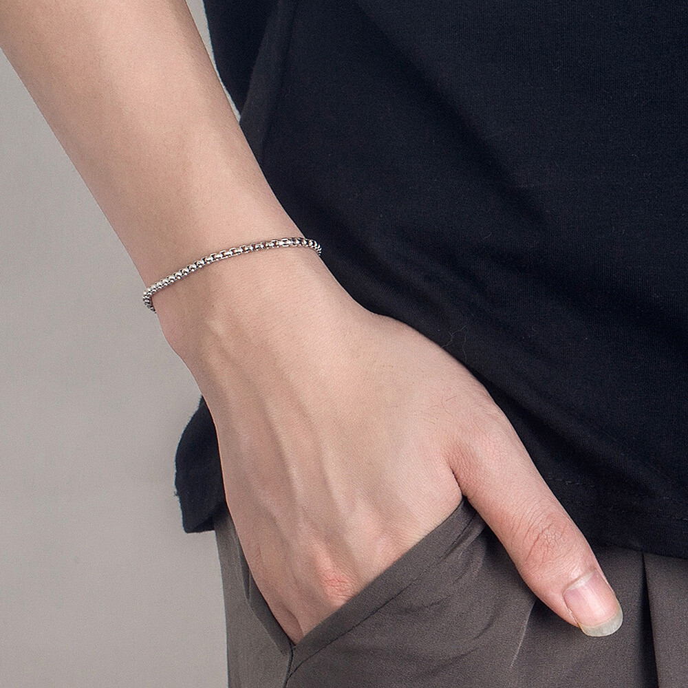 Solid 925 Sterling Silver Round Box Chain Bracelet Lenght 6.3″-9″ for Women Men