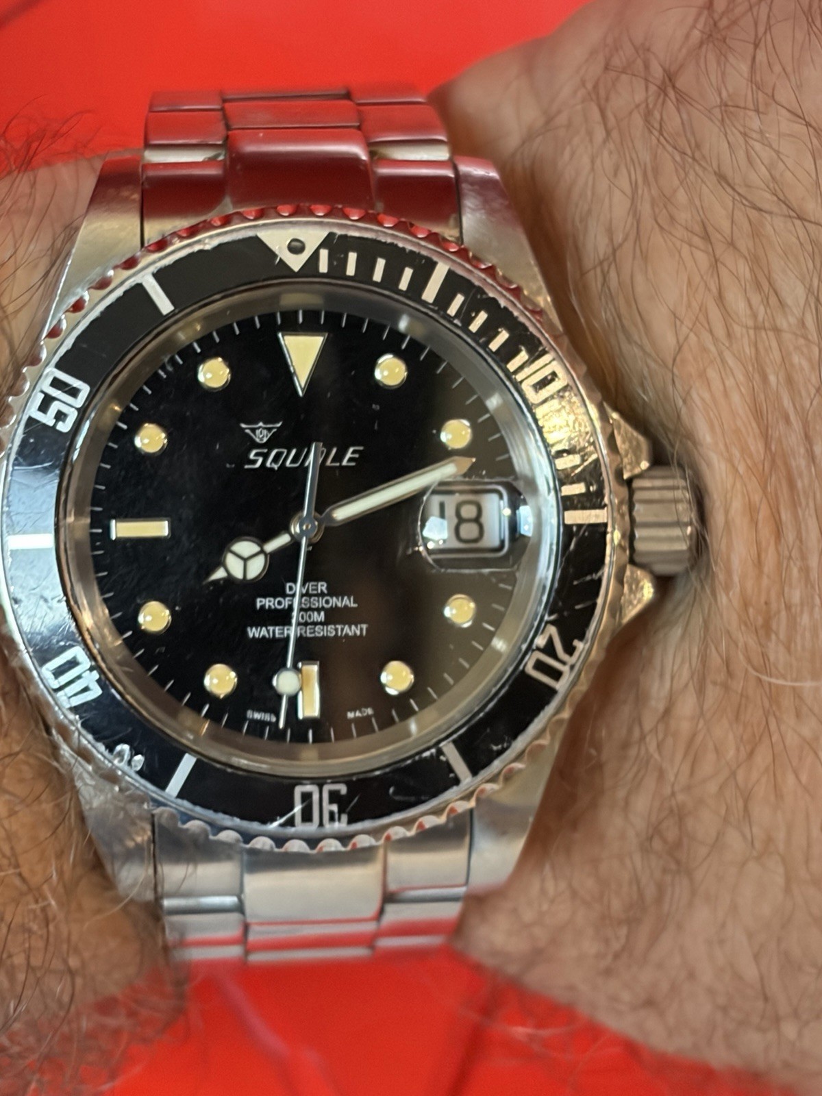 Squale 1545 Swiss Automatic Diver 200m Black Dial Steel Bracelet Date Box