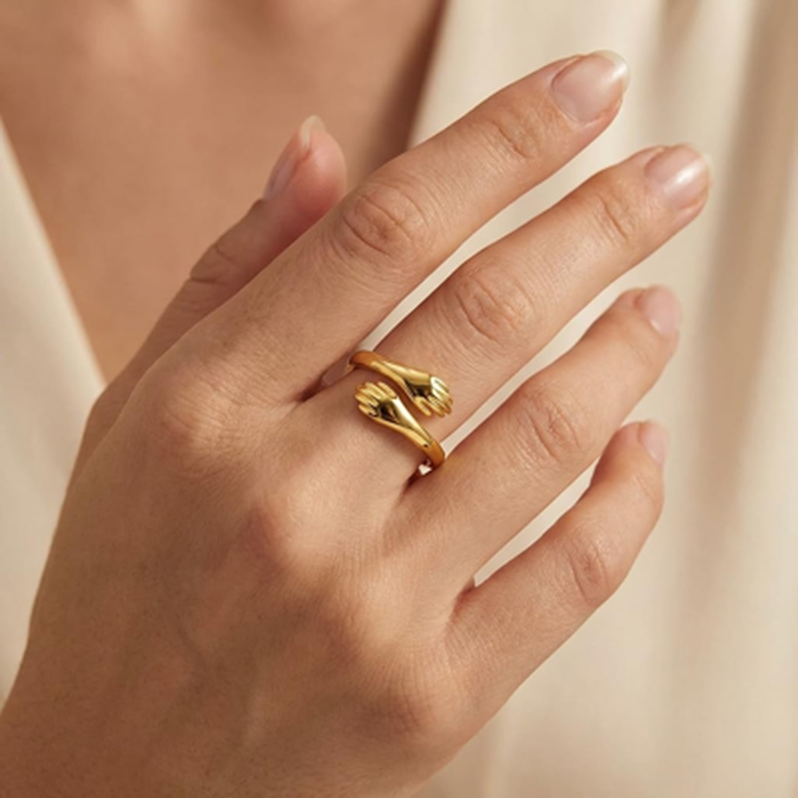 Women’s Adjustable Gold Plated Hug Ring Engraved Open Band Jewelry Sentimental