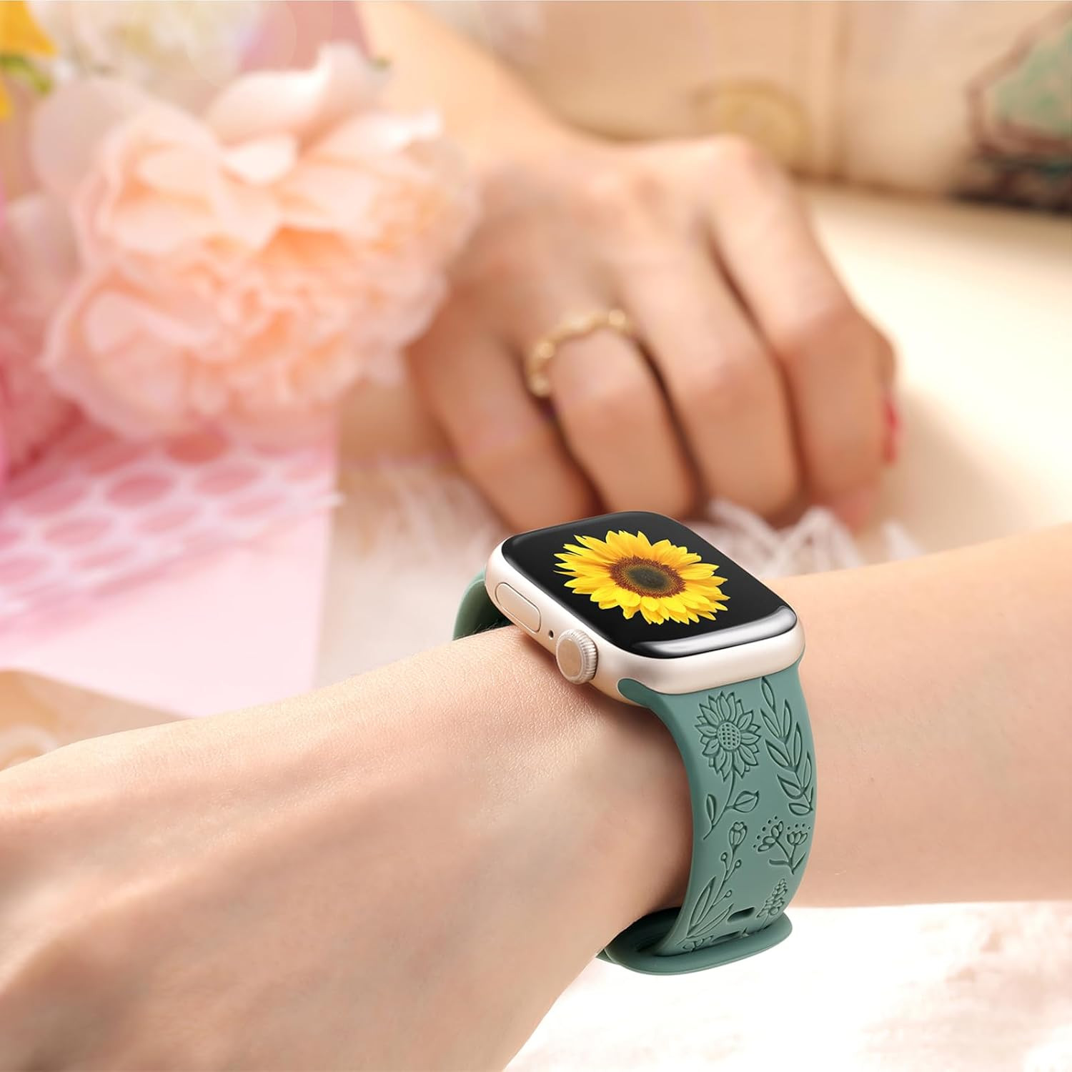 SNBLK 6 Pack Floral Engraved Bands Compatible with Apple Watch Bands 40Mm 41Mm 4