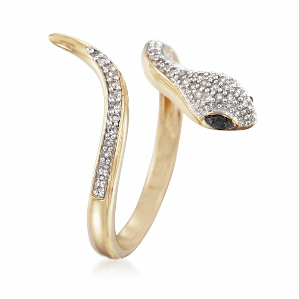 0.15Ct Black and white Simulate Diamond shank Ring in 14k Yellow Gold Finish