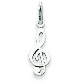 14K White Gold Polished Treble Clef Music Flate Fancy Charm Pendant For Necklace
