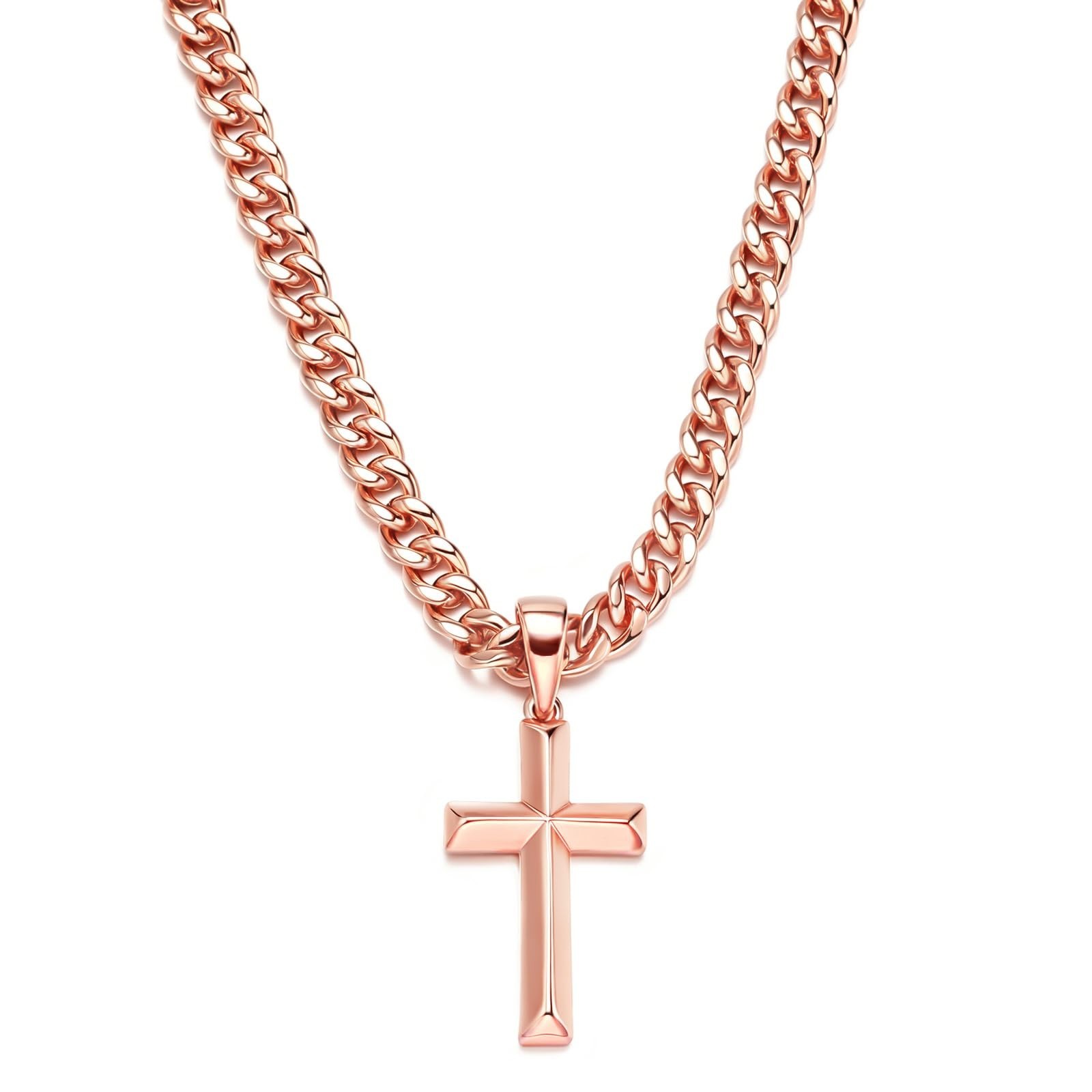 99.9% Pure Copper Cross Necklace – Solid Cuban Link Chain Jewelry for Men & Wome