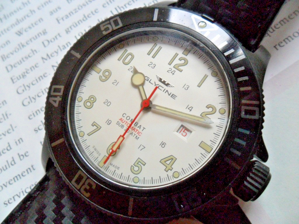 48.5 mm Black S/S Men’s Glycine SUB Combat 200M Military Automatic Watch GL0190