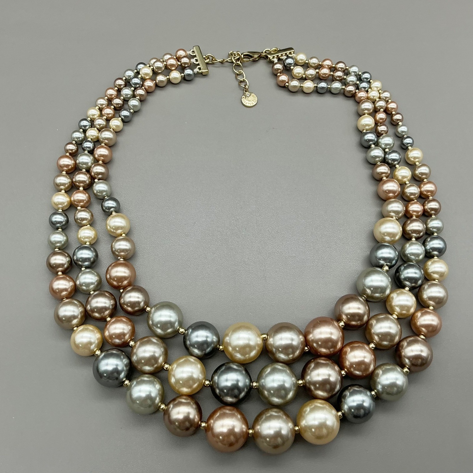 Charter Club Necklace Faux Pearl Multi Strand Graduated Champagne Gray Gold 20″