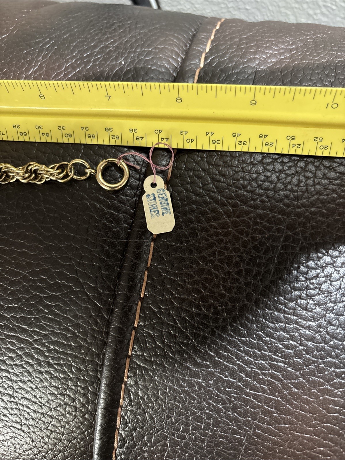 VINTAGE Gold Color Bracelet with Stone & Chain Hanging Charms 7” Long NICE