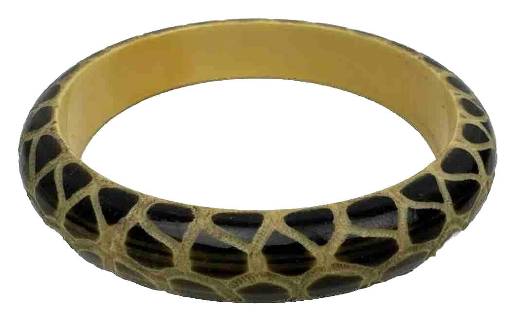 Vtg Bangle Bracelet Lot Plastic Carved Black Yellow Red Rhinestone