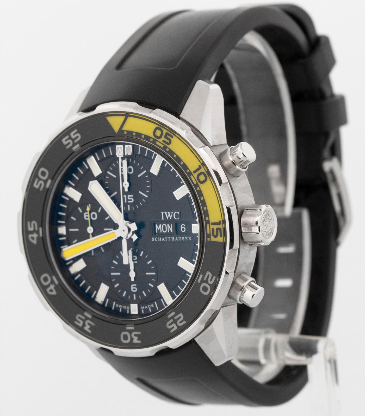 PAPERS IWC Aquatimer Chronograph Steel 45mm Yellow Day Date Watch IW376709 BOX