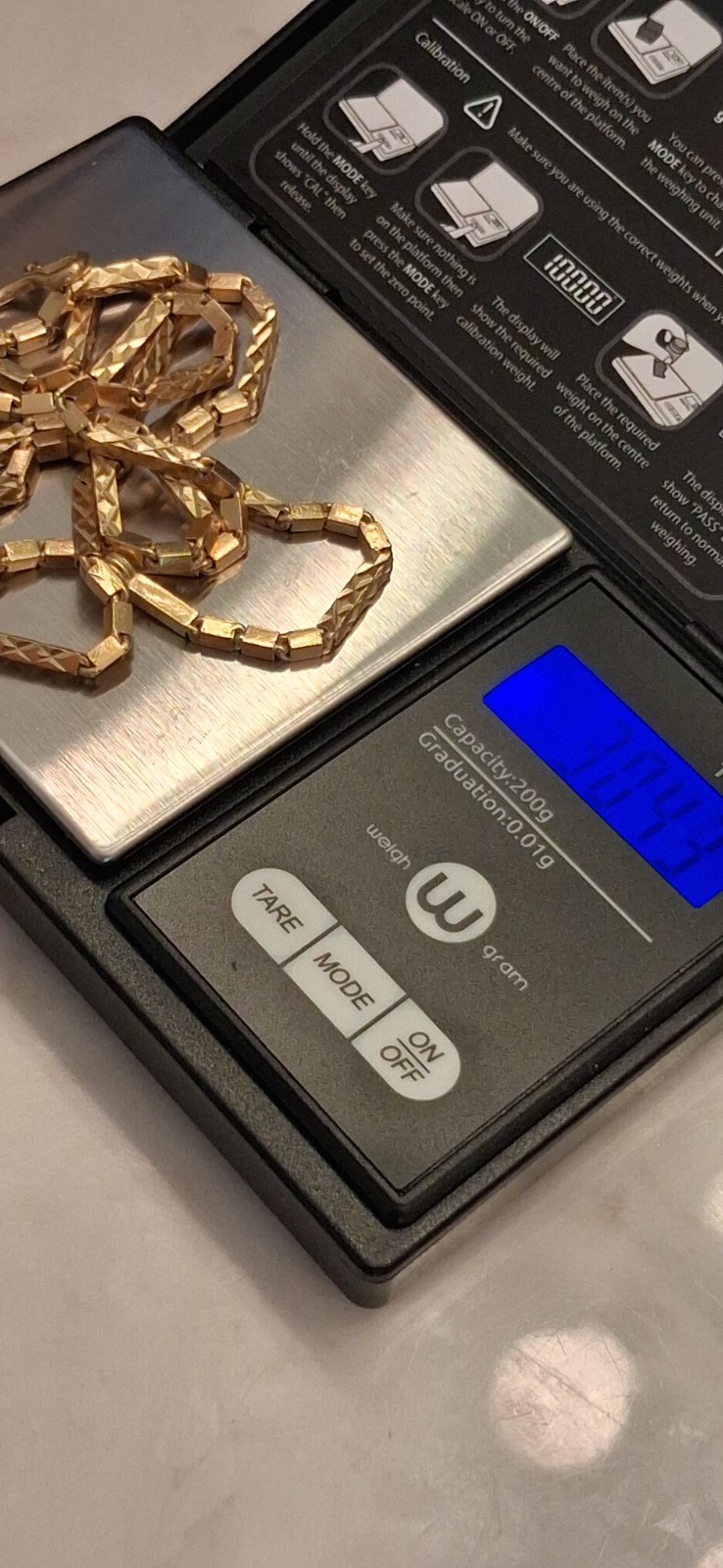 22K Solid Yellow Gold 24″ Box Link Chain Necklace 30.4 Grams Asian Baht