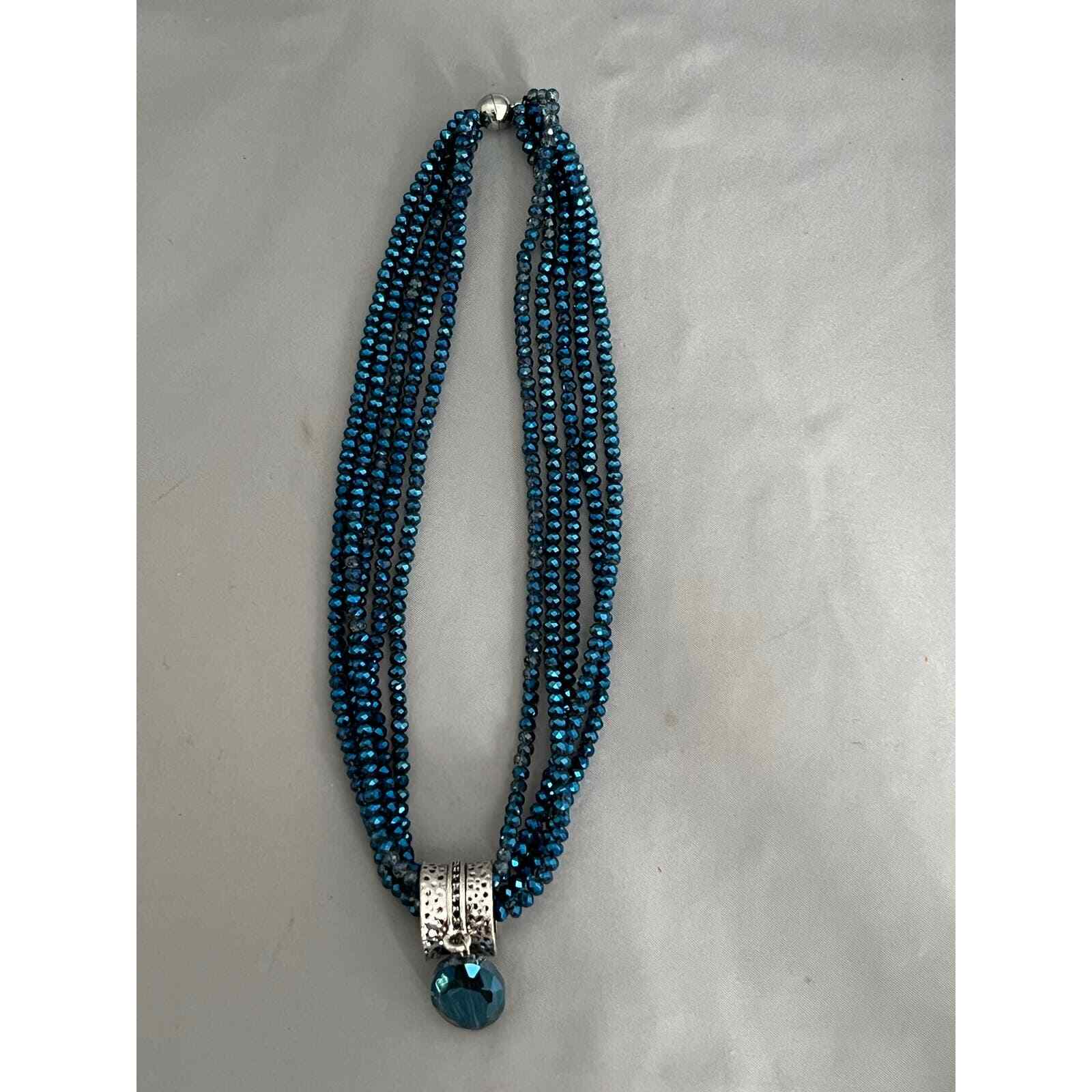 NWOT 5 Strand Crystal Necklace w/Hanging Crystal inc. a Himalayan Jewelry Bag.