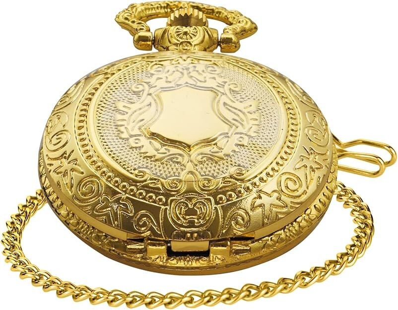 Elegant Gold Shield Pocket Watch – Timeless Style & Precision Men’s Quartz Pocke