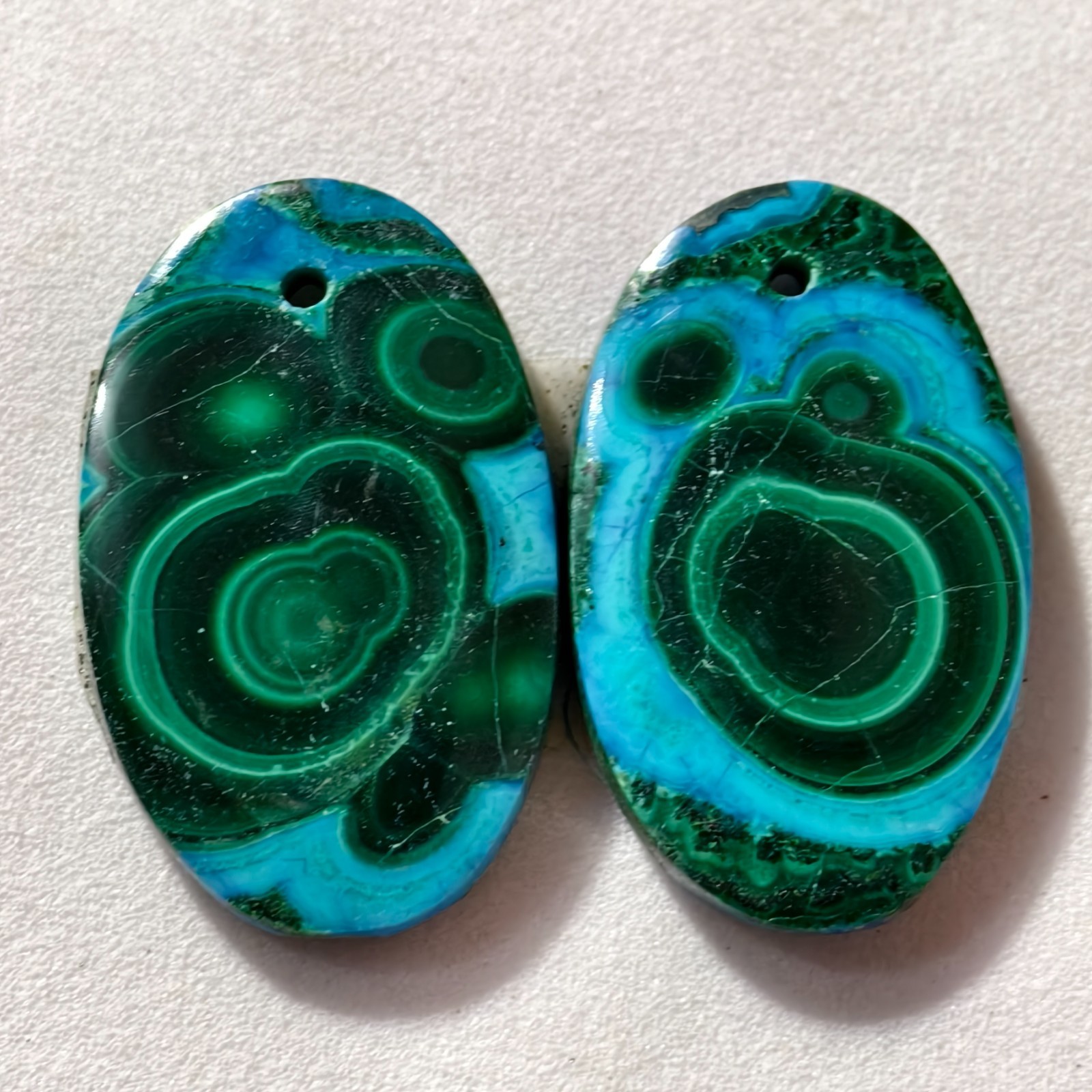 25 Cts Natural Chrysocolla Malachite Drilled Pair Cabochon Gemstone 22 X 14 MM