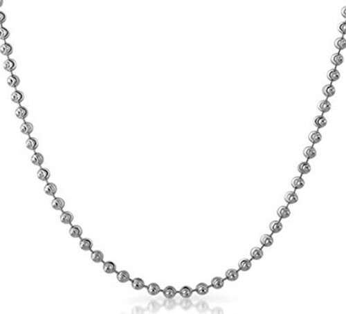 Unisex High Polish Shiny Silver Finish 3mm 4mm Moon Cut Chain Bead Ball Necklace