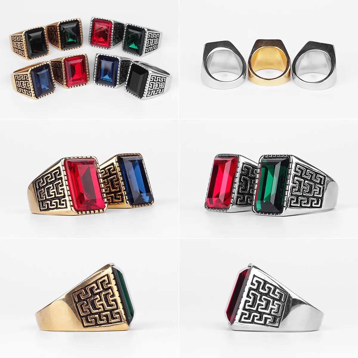 Stainless Steel Rings Gold Silver Color Red Blue Rhinestone Simple Luxury Gift