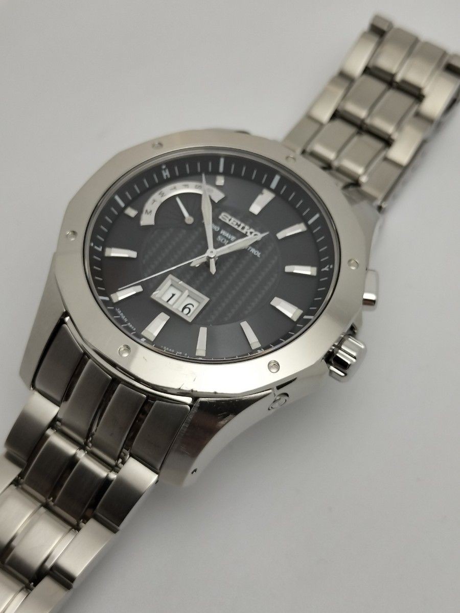 Seiko Brightz 8B43 Radio Solar Titanium Watch Big Date Timepiece Authentic
