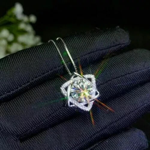 2Ct Lab Created Diamond Star Shape Pendant Solid 14K White Gold Over Free Chain