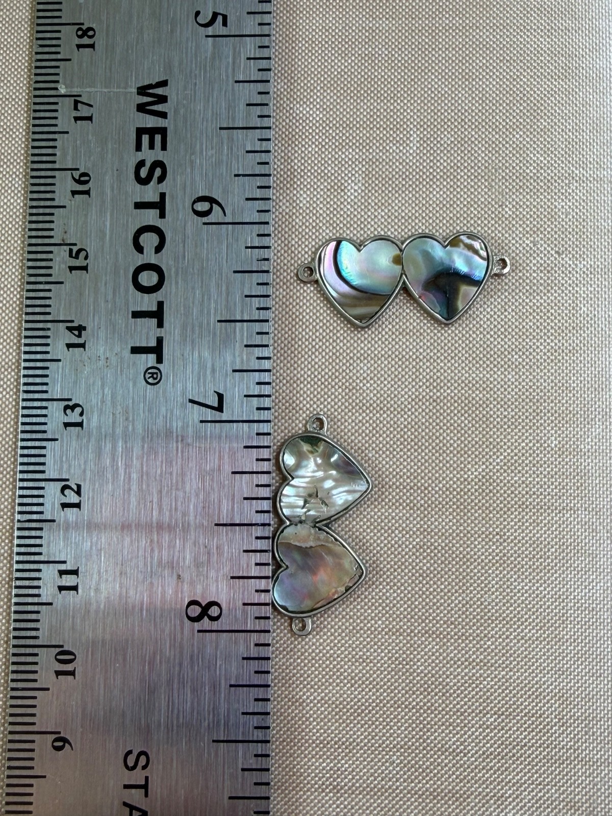Vintage Abalone Shell Double Heart Connectors Lot of 24 Silver Tone Jewelry Find