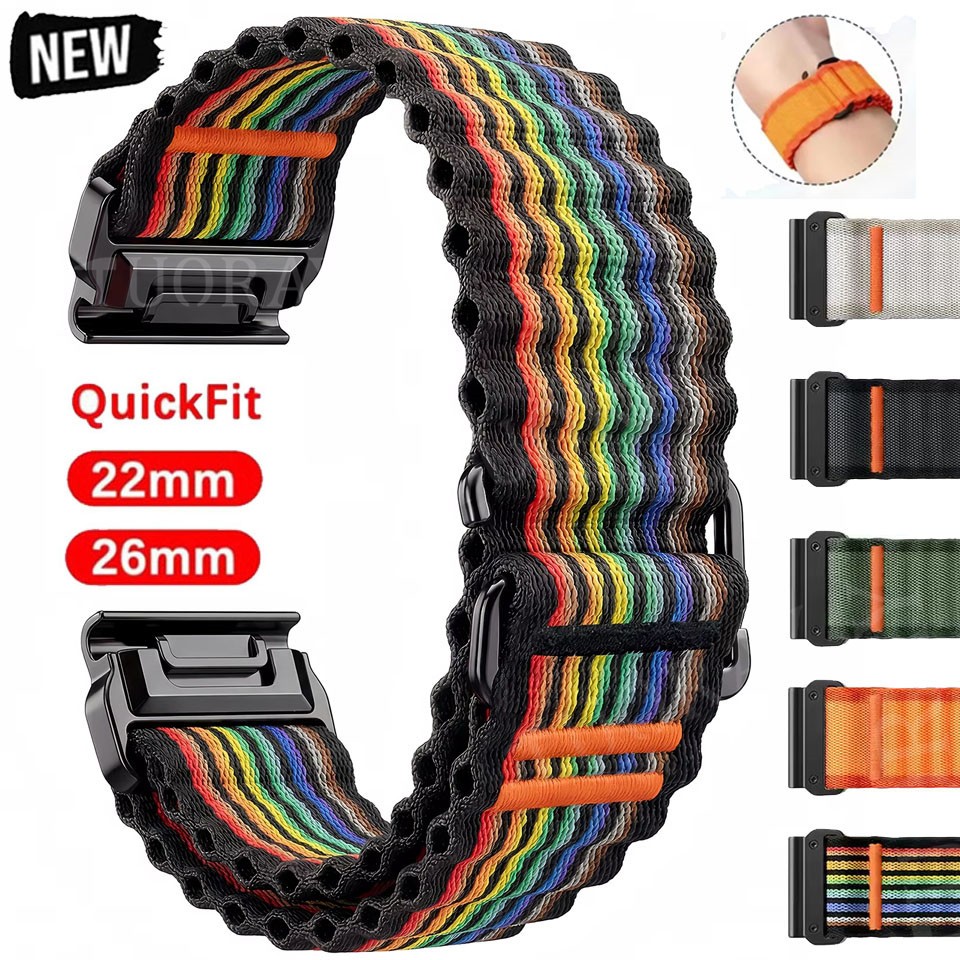 QuickFit 22mm 26mm Nylon Band Strap For Garmin Fenix 8 E 7 7X 6X Pro 5X/Epix Pro