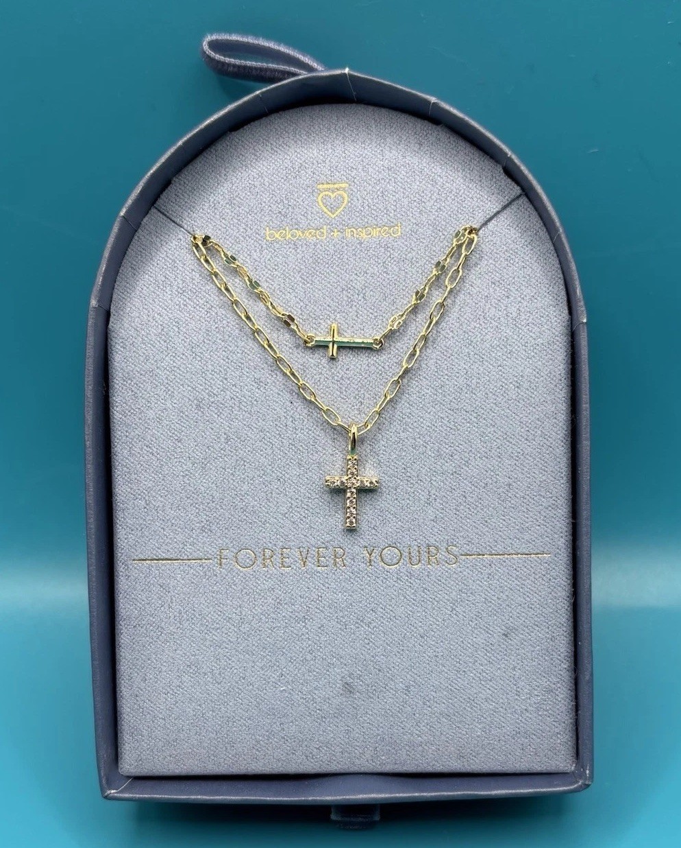 Beloved + Inspired 14K Gold Dipped Double Cross Multi-Strand Necklace NEW