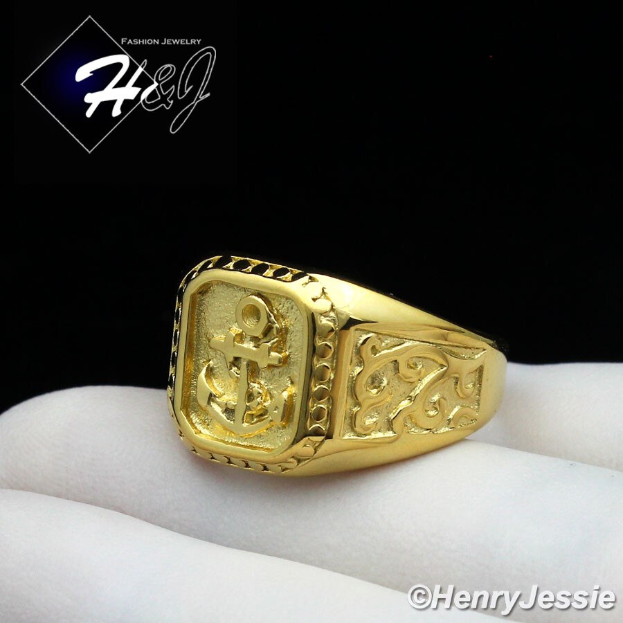 BIKER MEN Stainless Steel Gold Plated Anchor Ring Size 8-13*R128