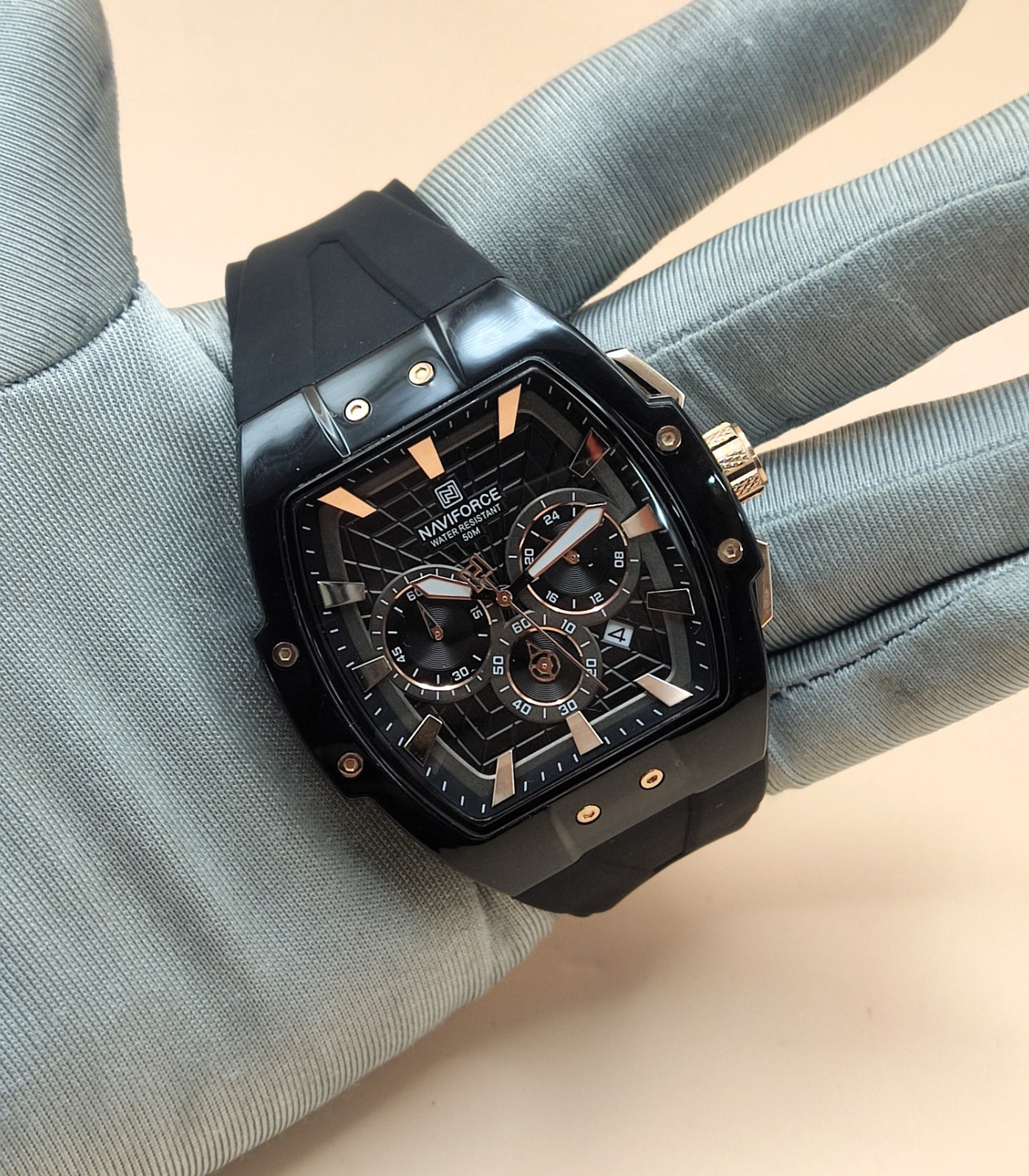 #Rare Naviforce Black Dial Chronograph Analog Refurbished Men’s Wrist Watch