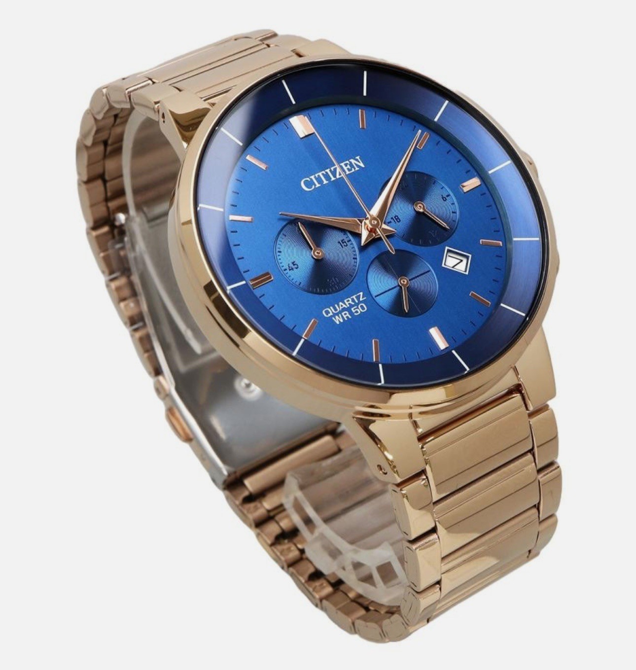 Citizen Chronograph Rose Gold Stainless Steel Navy Multi-Dial Watch AN8223-54L